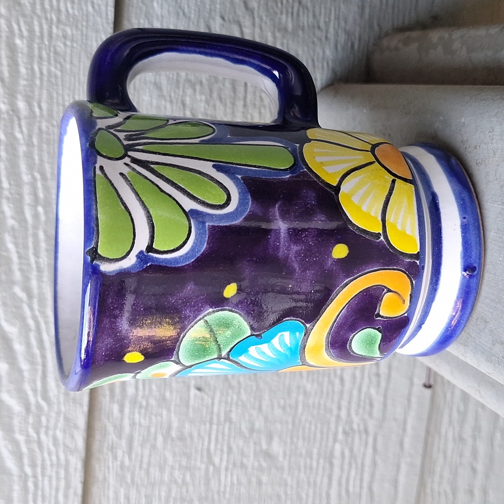 Vintage Talavera Mexico Mug Colorful Floral Boho Signed